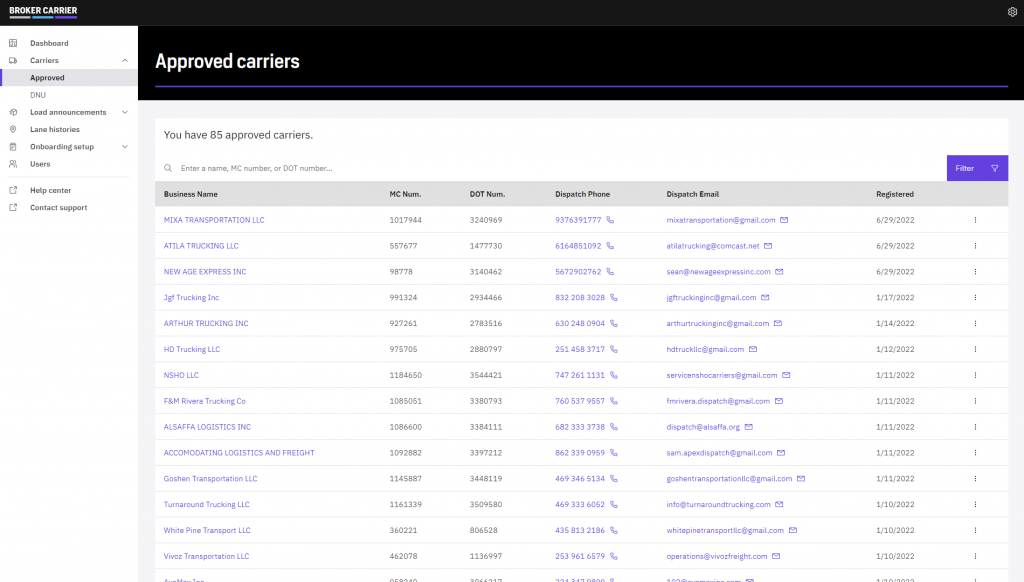 Approved Carriers List